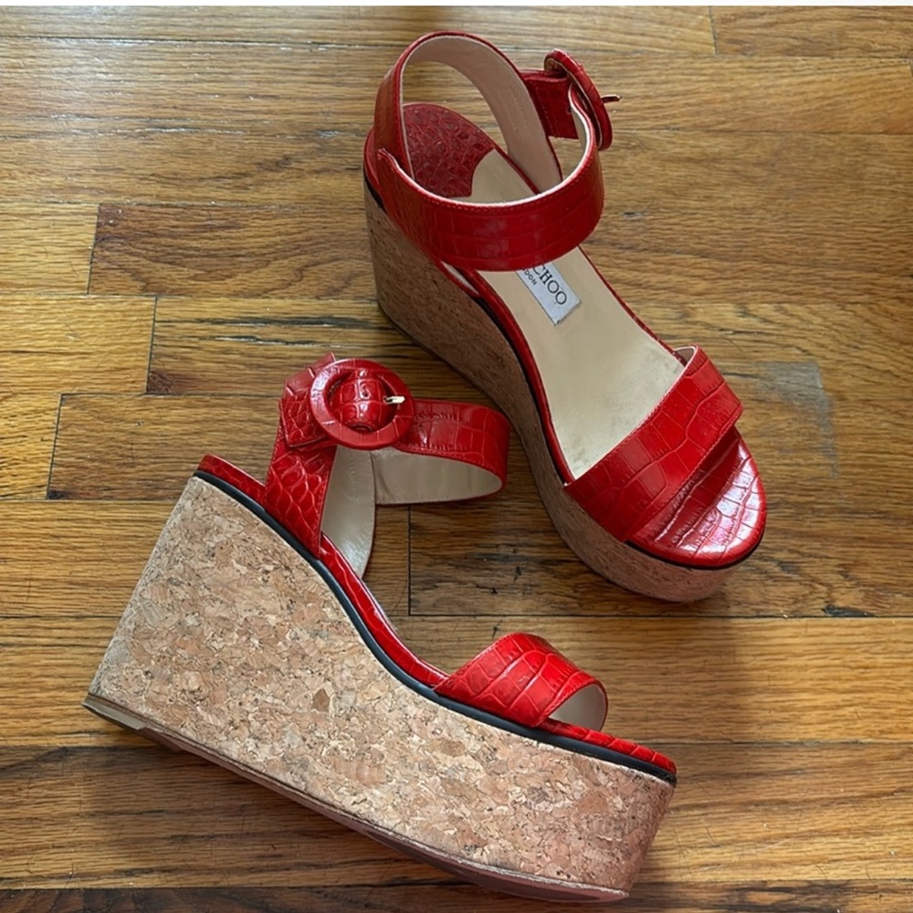 Alice + Olivia Red Wedge Sandals with Cork Platform sz 39
